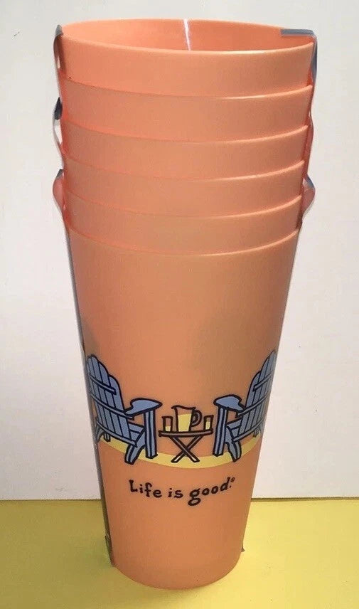 LIFE IS GOOD ORANGE BEACH DESIGN 6 PK PLASTIC CUPS 34Ozs NWT | eBay