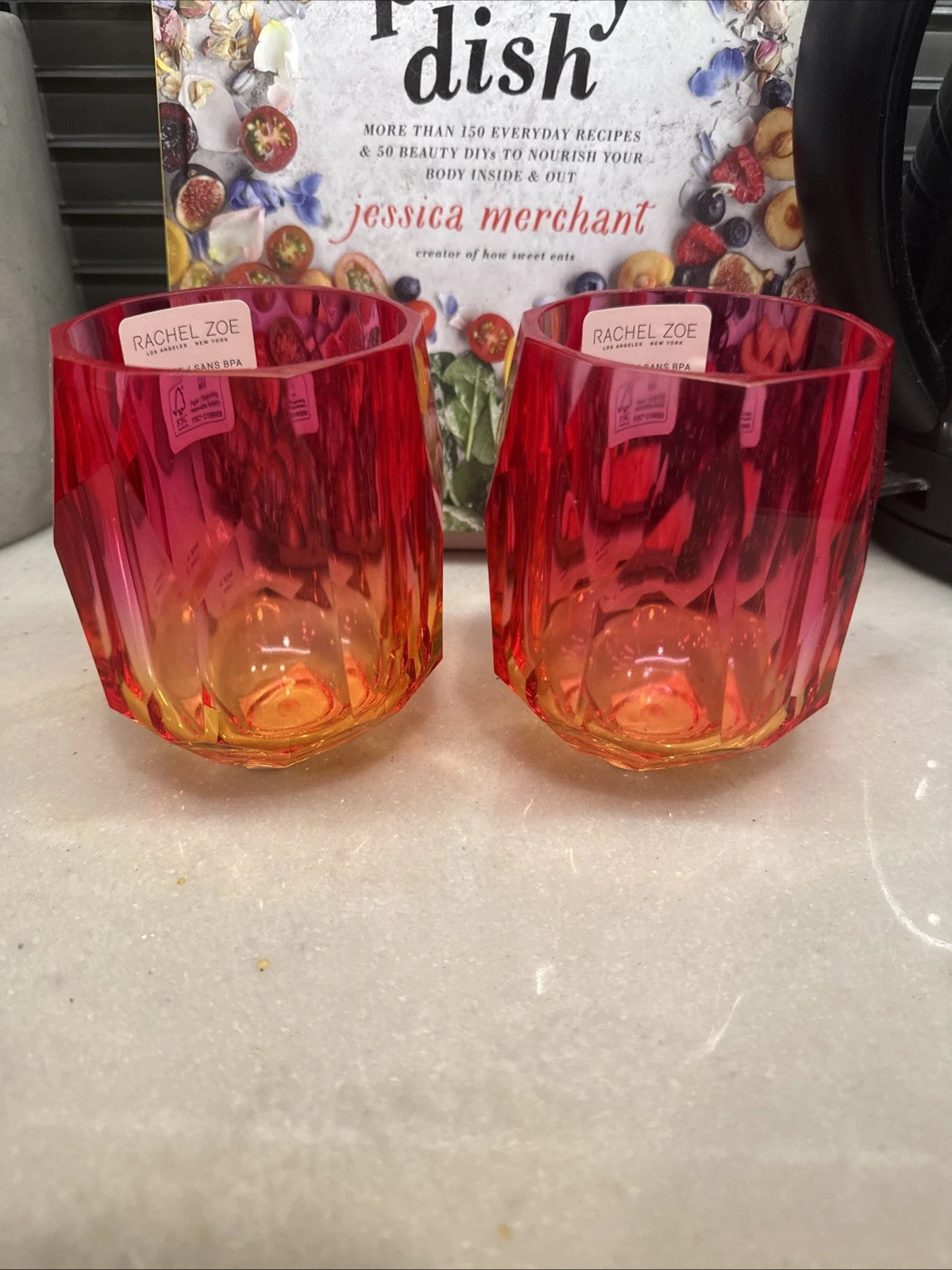 New RACHEL ZOE x2 Red Orange Pink Acrylic Crystal Tumbler Drink Glasses 6 oz | eBay
