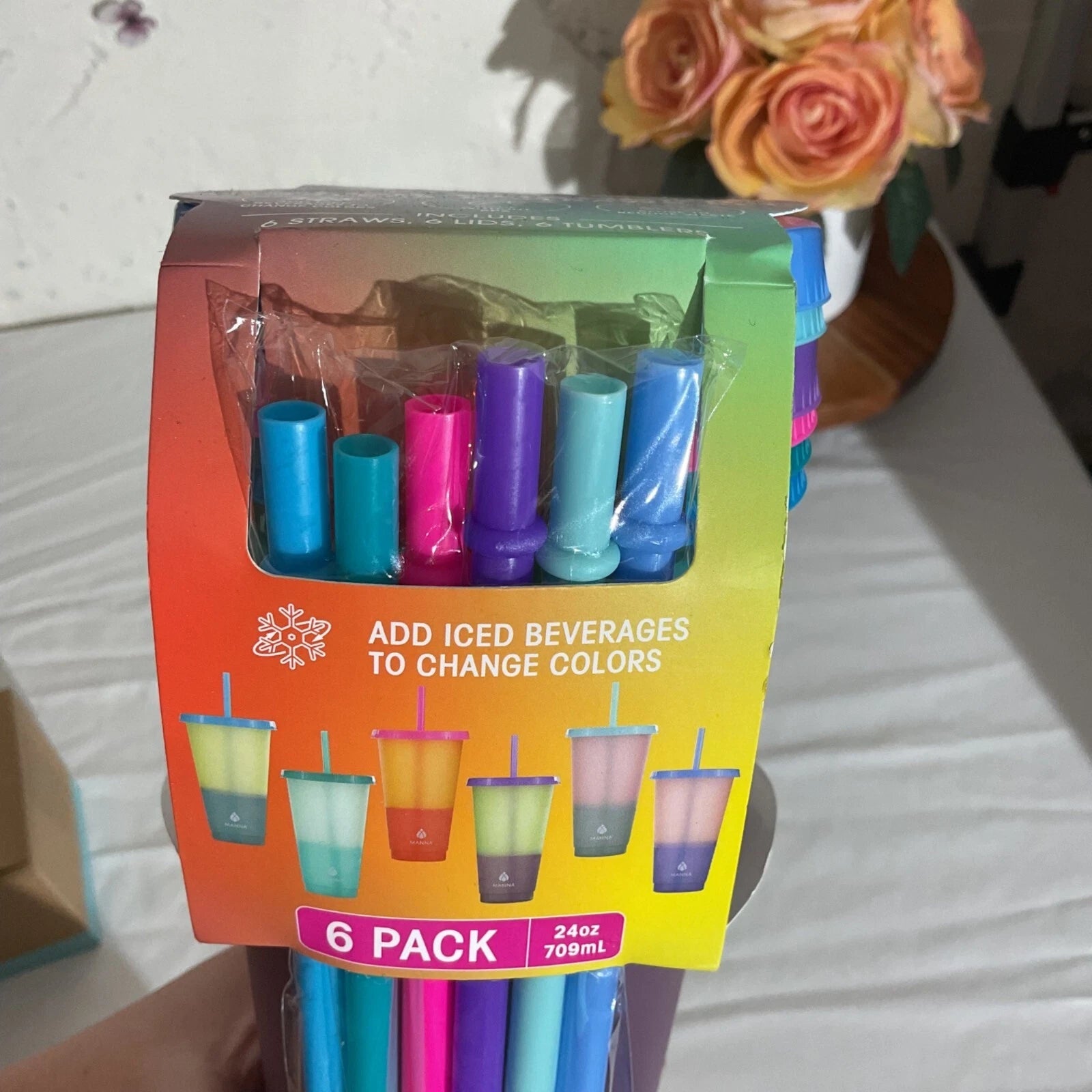 Manna 6-Pack 24oz Color-Changing Reusable Tumblers & Straws Set Eco-Friendly BPA | eBay