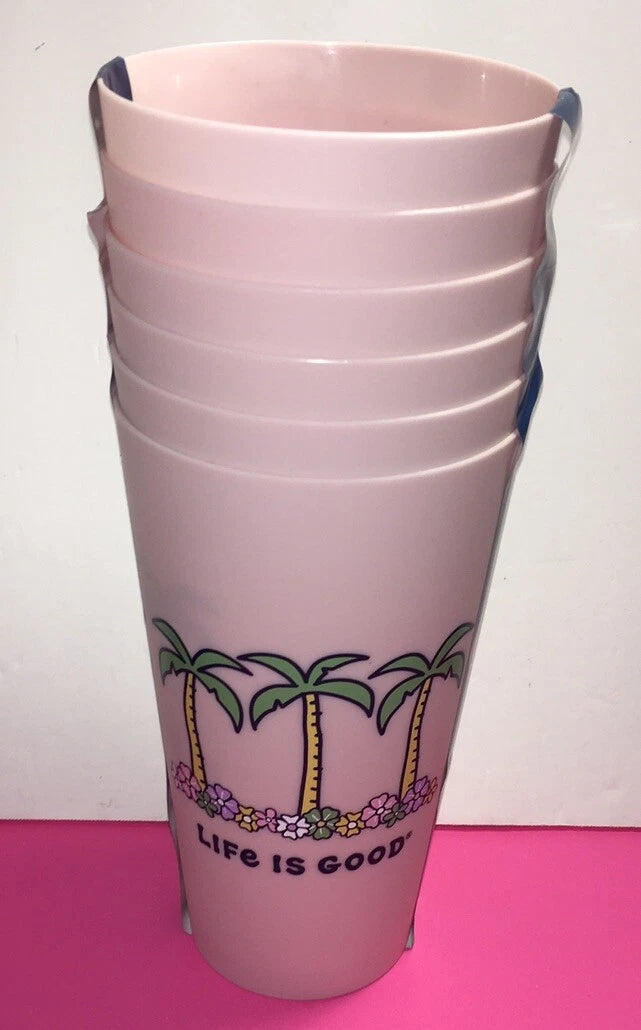 LIFE IS GOOD PINK TROPICAL 🌴 PALMS~FLOWER 🌸 DESIGN 6 PK PLASTIC CUPS 34Ozs NWT | eBay