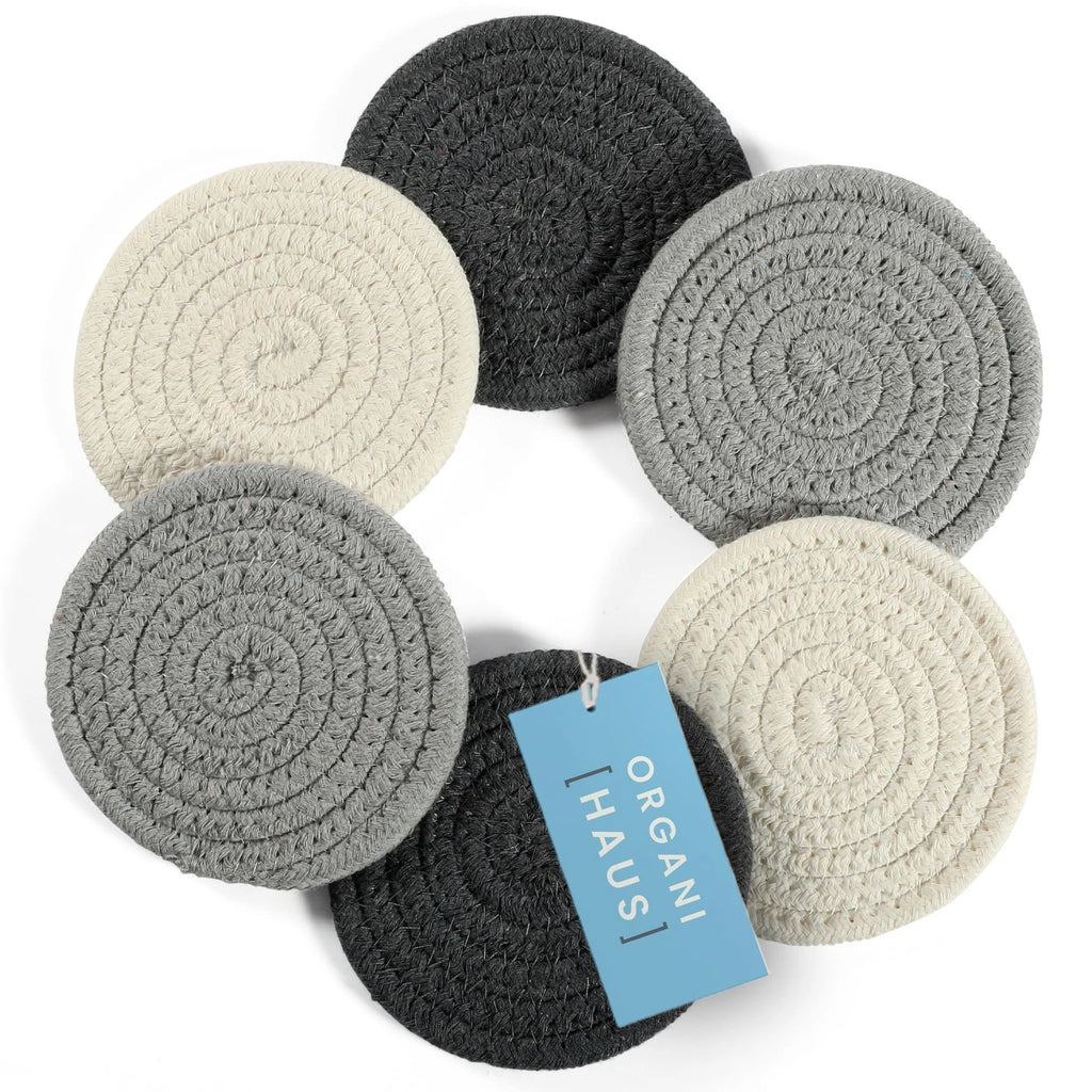 Set of 6 Gray Woven Coasters for Wooden Table 4.3"Cup for Drinks Absorbent Cute | eBay