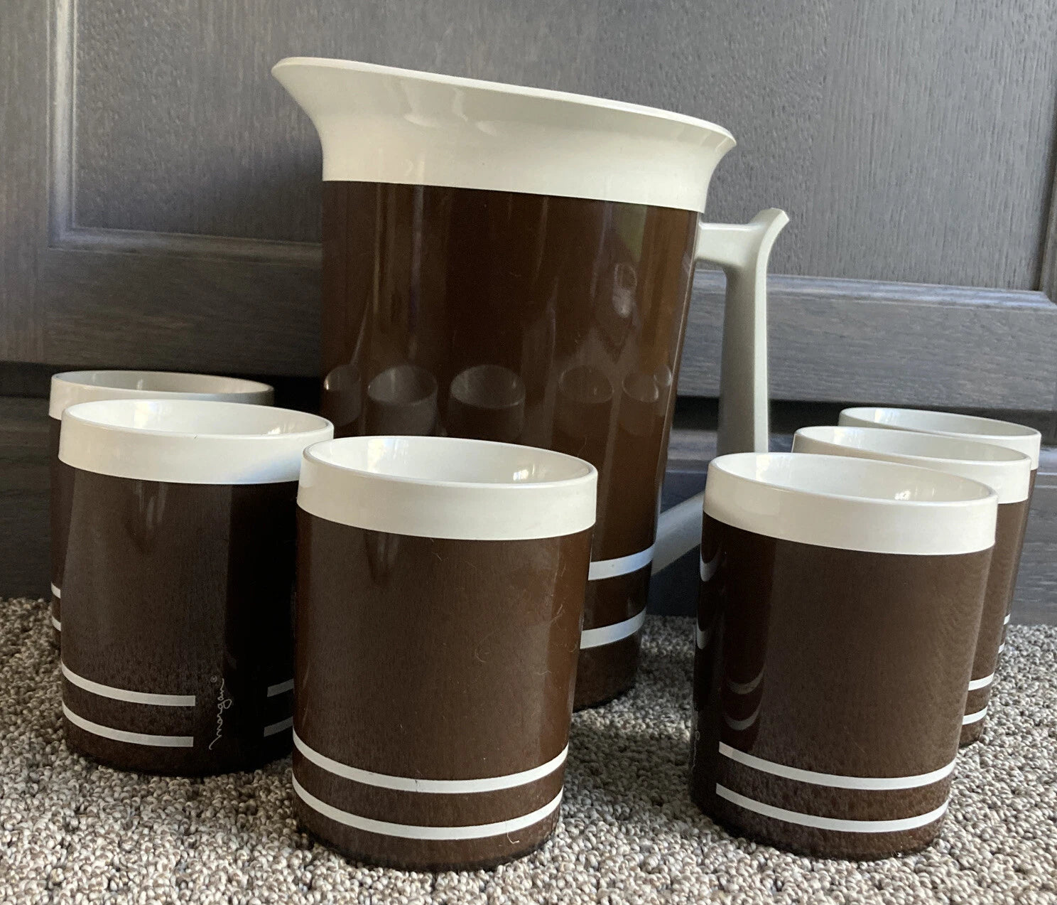 VTG Morgan & Company USA Plastic Insulated Pitcher & (6) Tumblers Brown & White | eBay