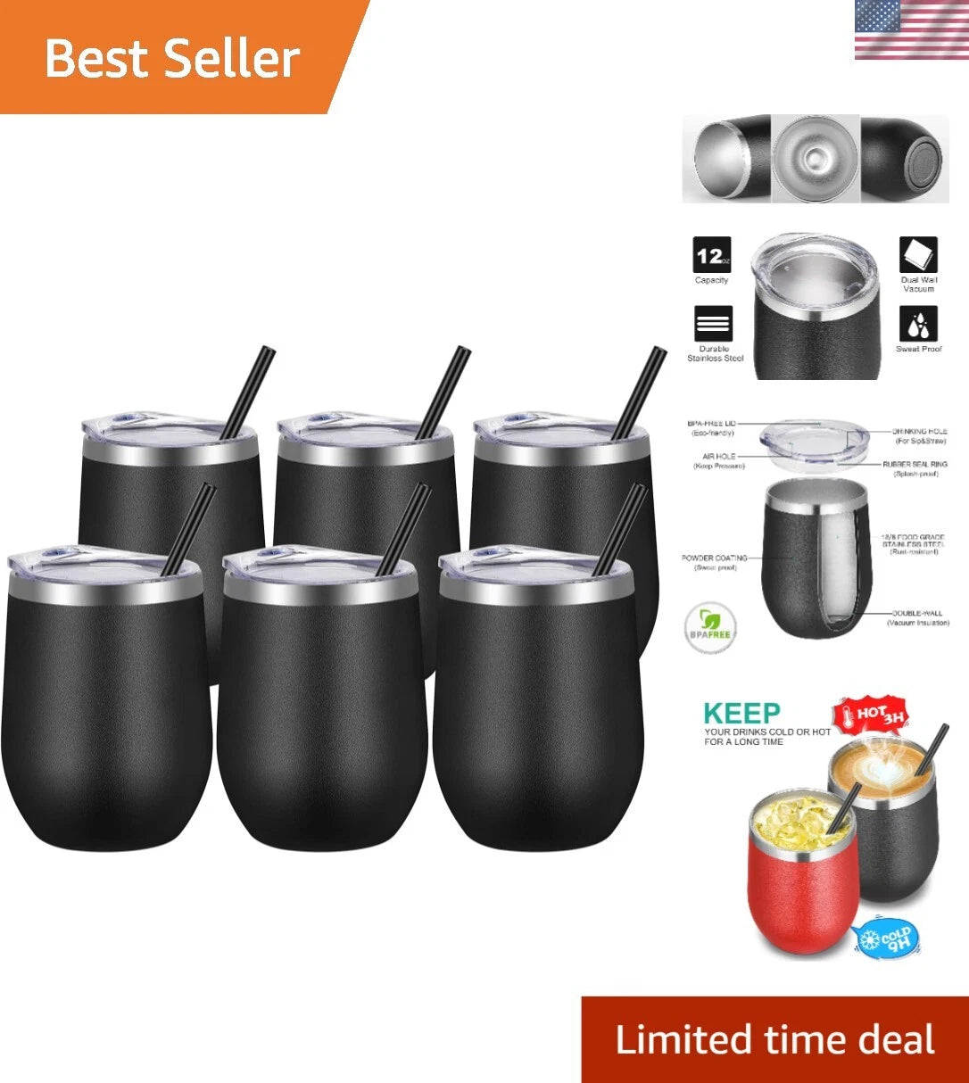 Versatile 6 Pack Stainless Steel Tumblers - Insulated for All Hot or Cold Drinks | eBay