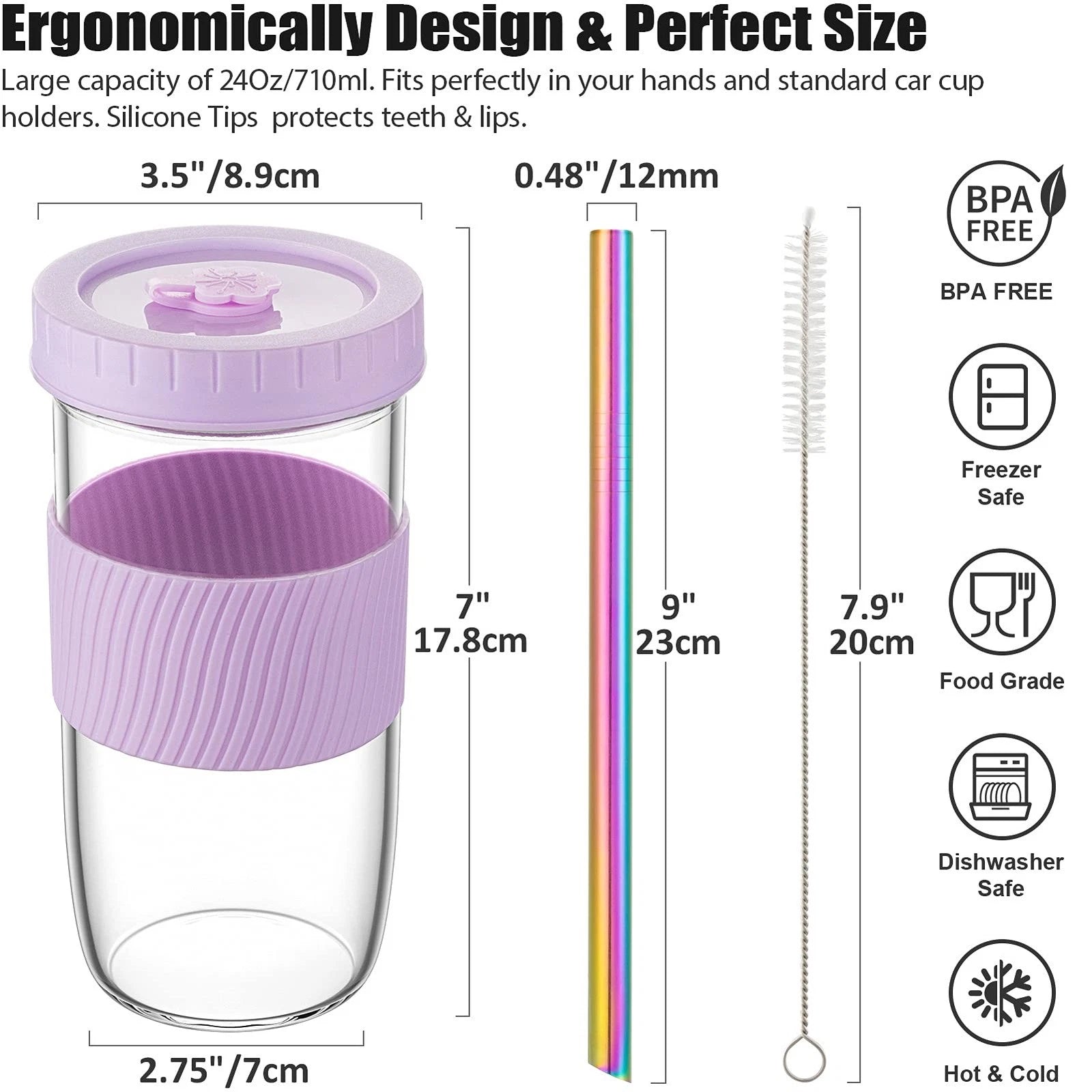 Reusable Glass Mason Jars Cups with Lids and Straws Silicone Sleeves, 4 Pack ... | eBay