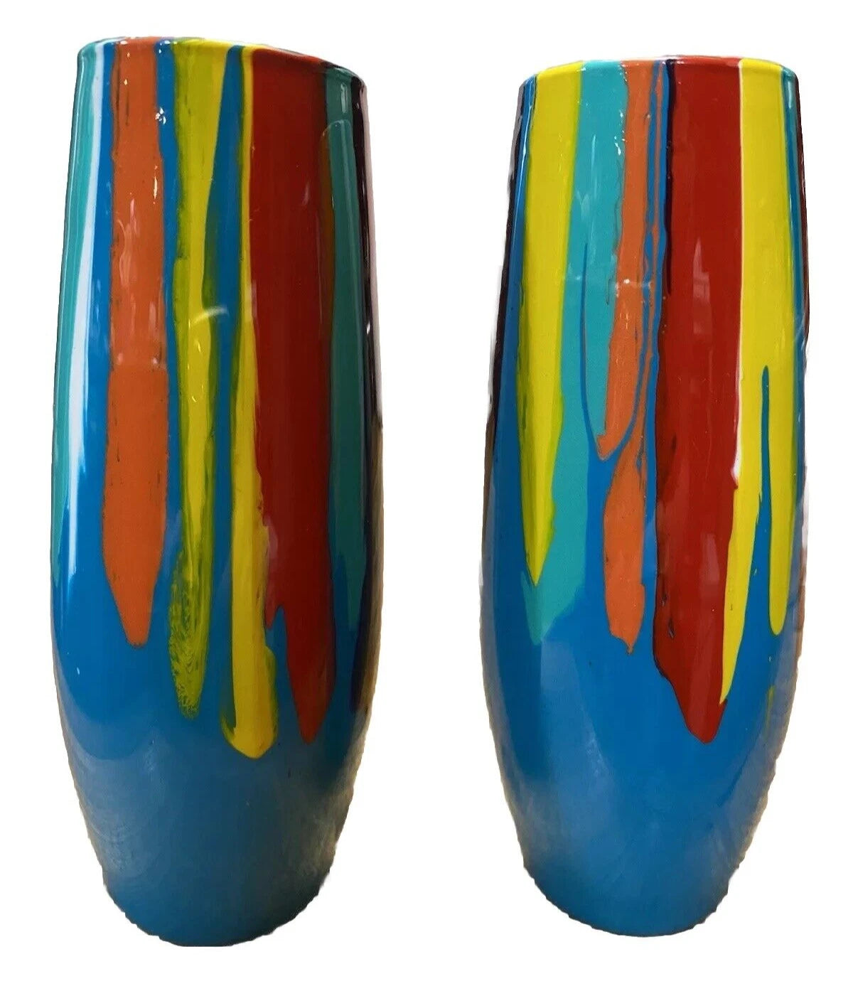 Handpainted Wine Glasses Stemless Resin Party Gift Narrow 6" Blue | eBay