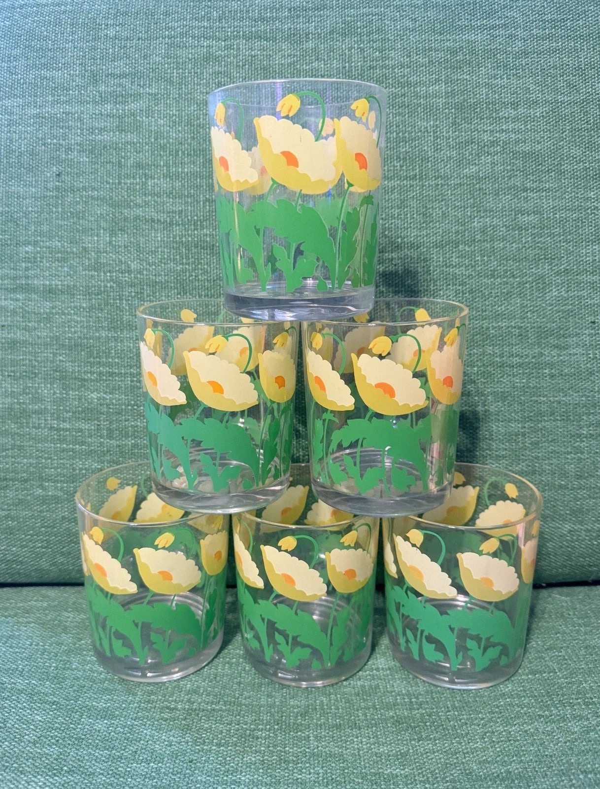Vtg 1960s Yellow Poppy Tumblers H.J. Stotter USA NY Set 6 Acrylic 14oz Cups 4" | eBay