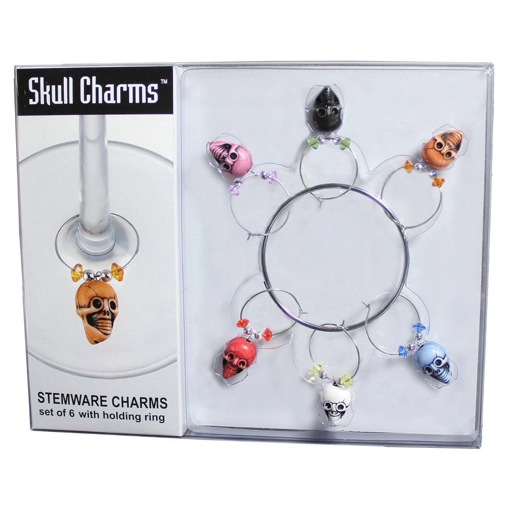Prodyne Skull Wine Glass Stemware Charms / Drink Markers - Set of 6 | eBay