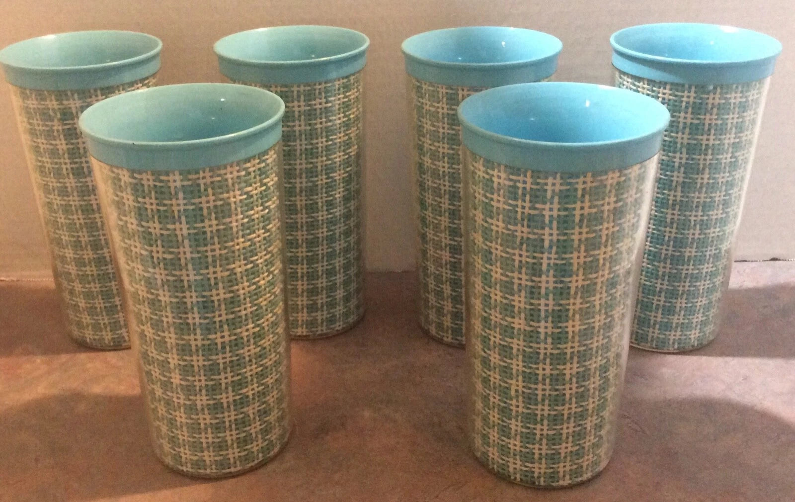 Vintage Turquoise & White 60’s Raffia ? Melmac Insulated Tumblers - Set Of 6 | eBay
