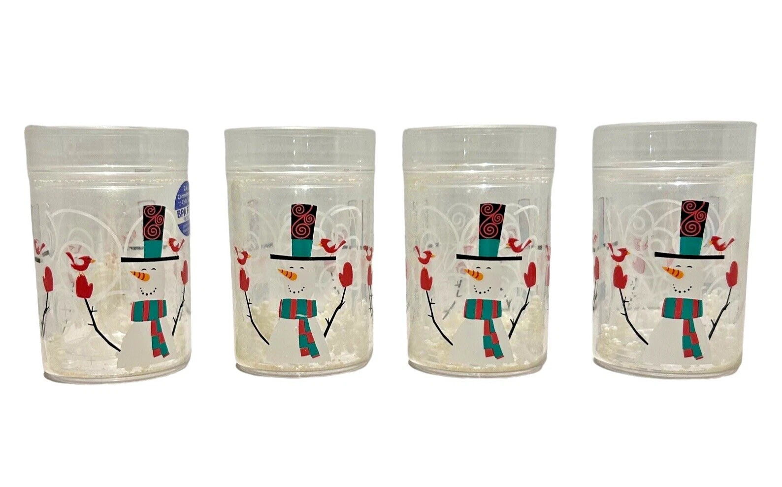 Christmas Snowman Glass Set Of 4 by Zak Snowflakes in Plastic Double Wall 6 oz | eBay
