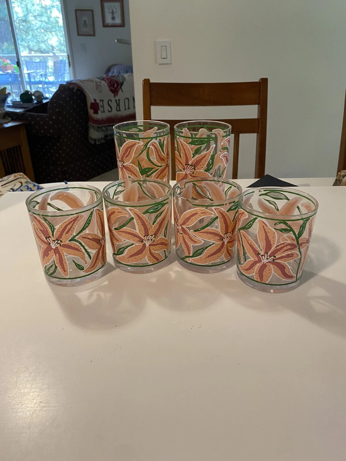 Vintage MRB Pink Tiger Lily Acrylic Tumbler Set of 6 Cups HJ Stotter NY USA | eBay