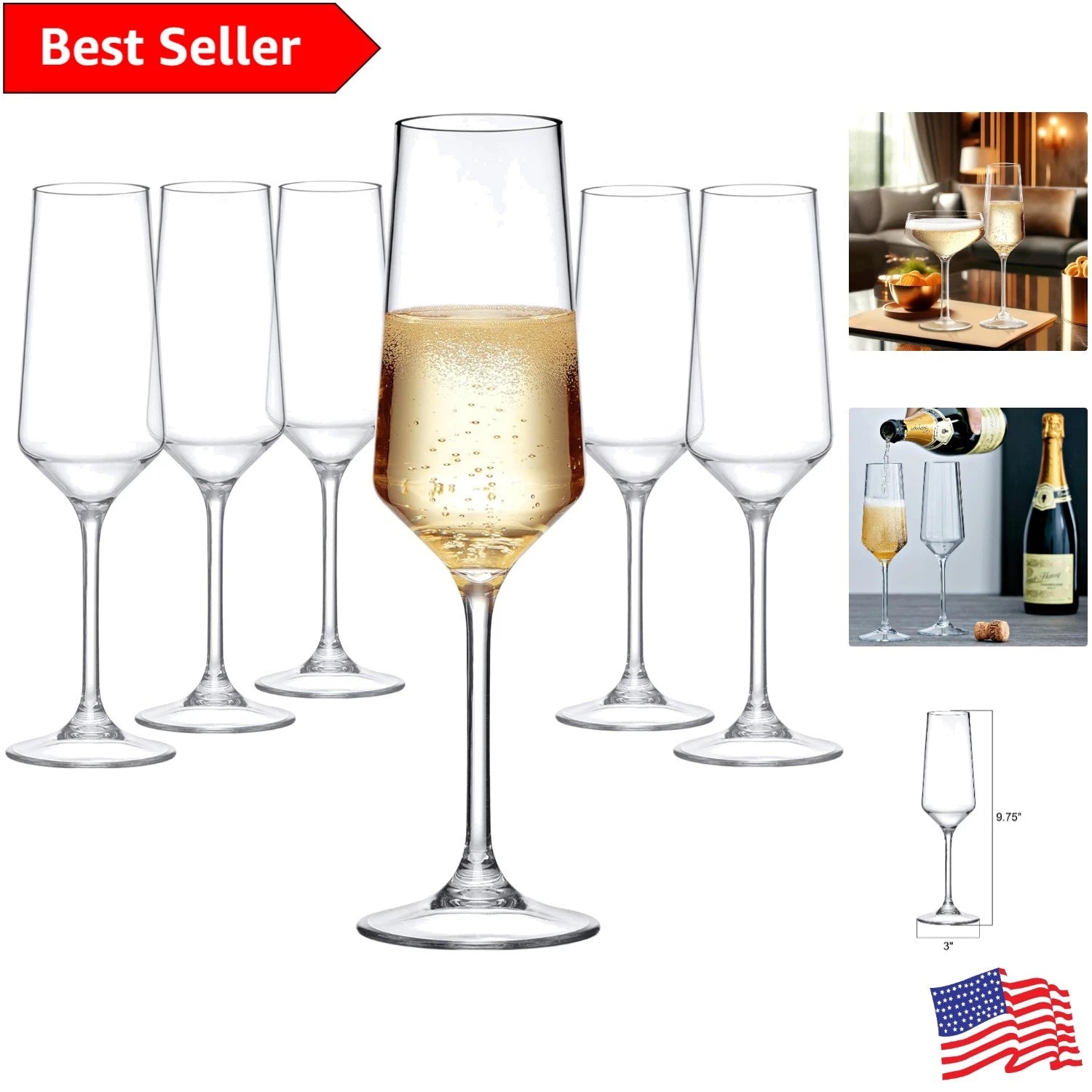 Stella 8oz Unbreakable Tritan Champagne Flutes Set of 6 BPA-Free Dishwasher Safe | eBay