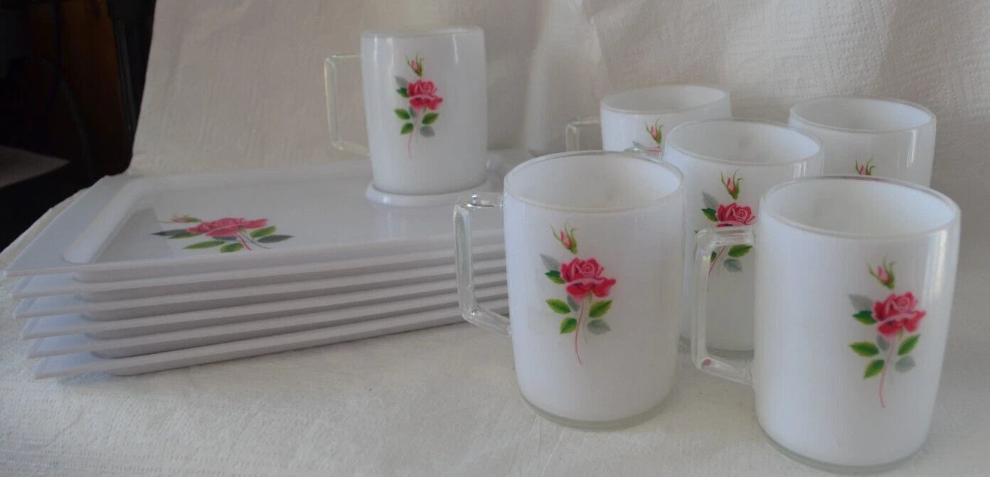 Rose MCM Snack Trays & Cups Plastic Lot of 6 Set MCM Vintage Reusable Grannycore | eBay