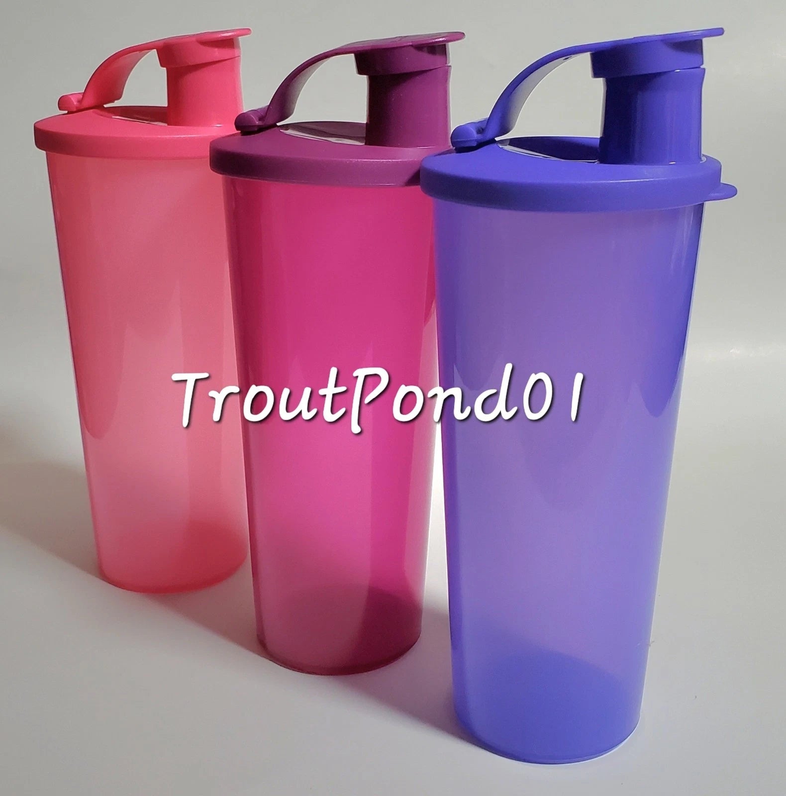 Tupperware Tumblers 16 oz Tumbler Set 3 Flip Top Seals Lids Purple and Pink New | eBay