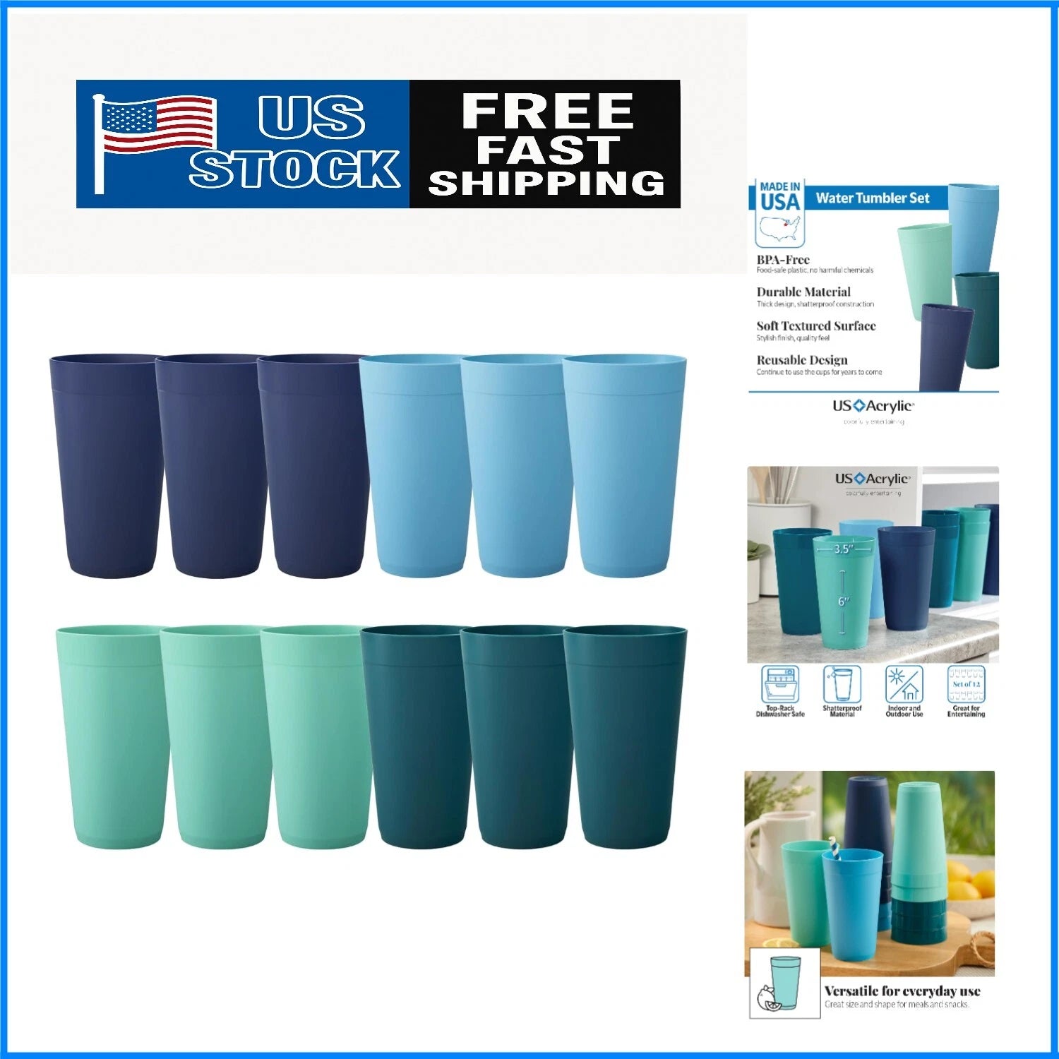 Reusable 20oz Coastal Tumblers - Perfect for Home Entertaining - Pack of 12 | eBay