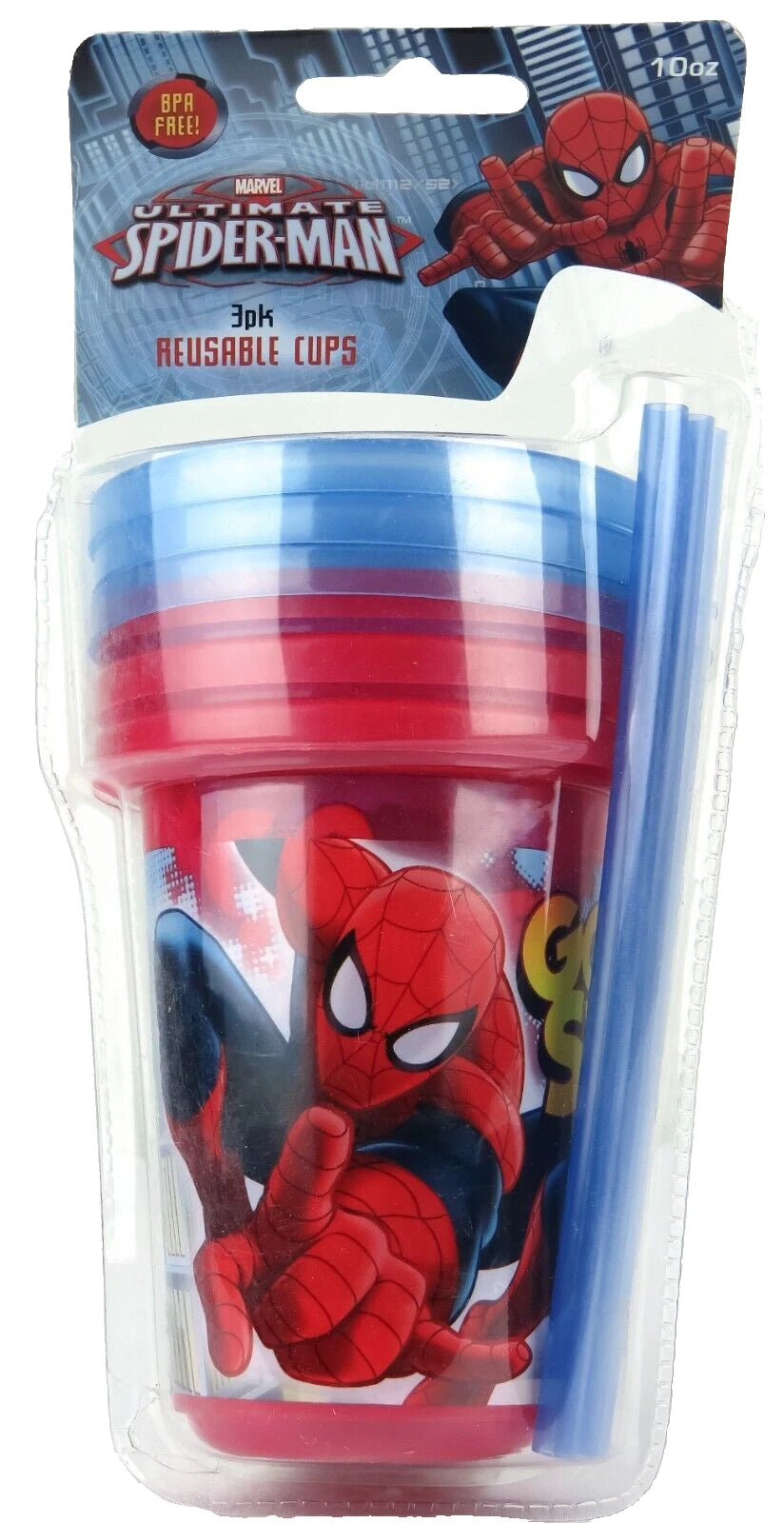 Marvel Spider-Man 3-Pack 10oz Reusable Kids Sippy Cups W/Lids/Straws BPA Free | eBay