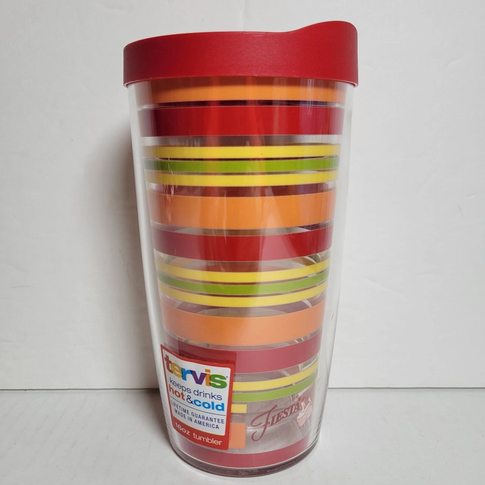 Fiesta Sunny Stripes Tervis 16oz Insulated Tumbler Travel Cup w Red Lid | eBay