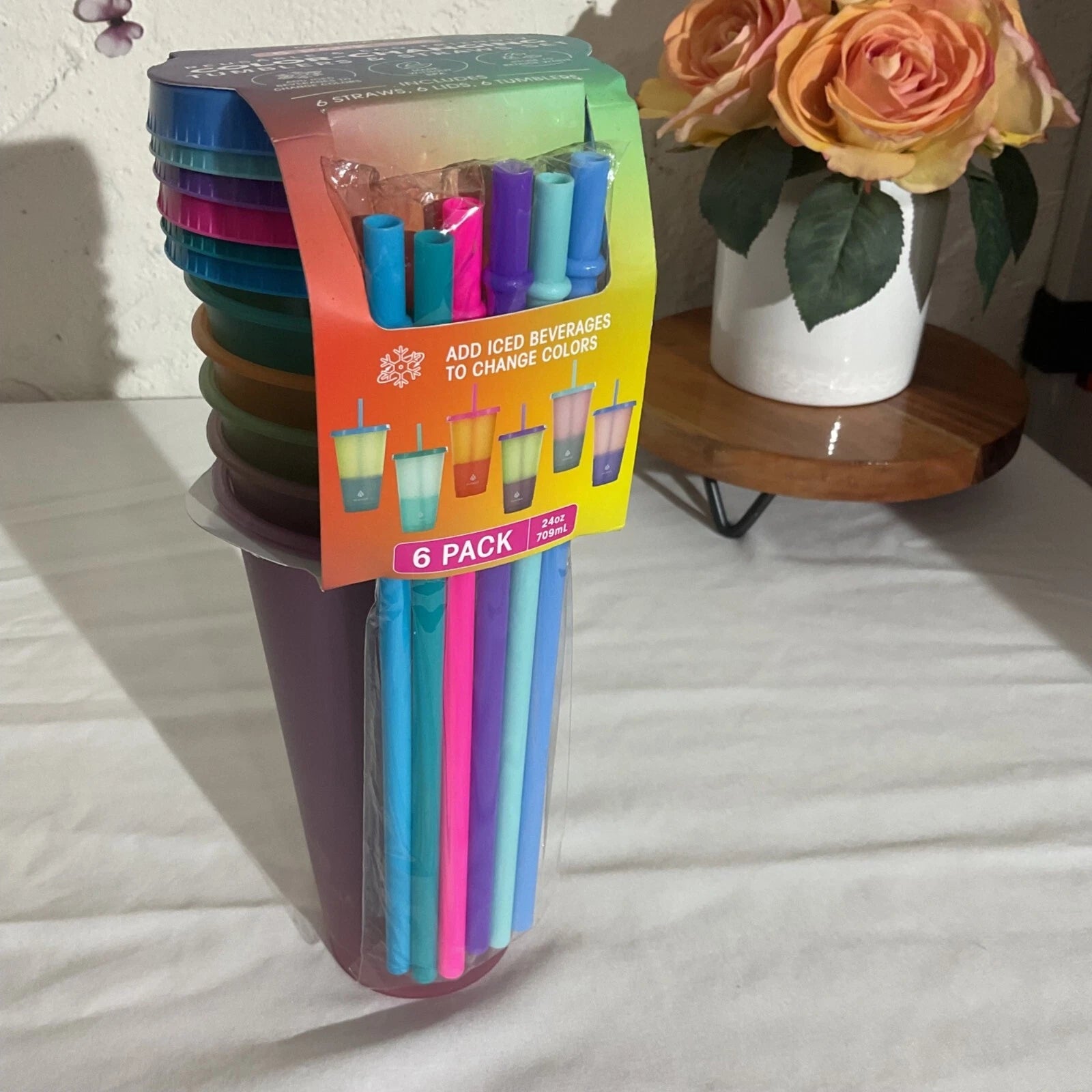 Manna 6-Pack 24oz Color-Changing Reusable Tumblers & Straws Set Eco-Friendly BPA | eBay