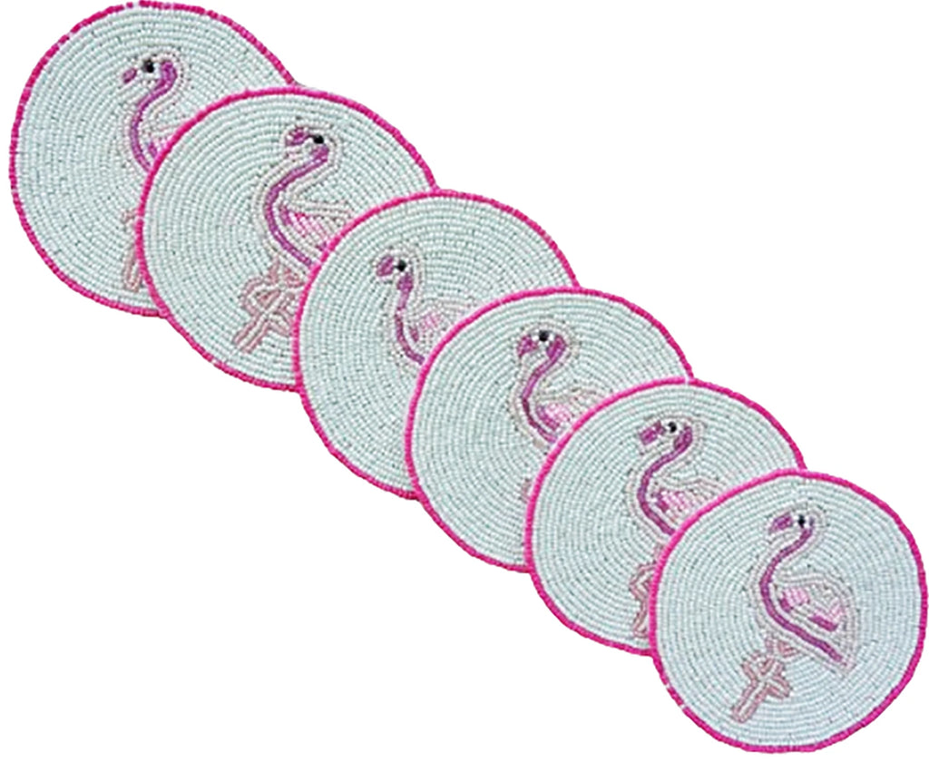 Set of 6 coasters, drink coasters Flamingo hand beaded white coasters gift pack | eBay