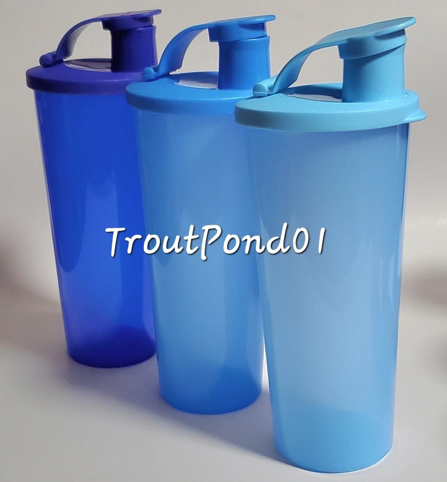 Tupperware Tumblers 16 oz Tumbler Set 3 Flip Top Seals Lids Shades of Blue New | eBay