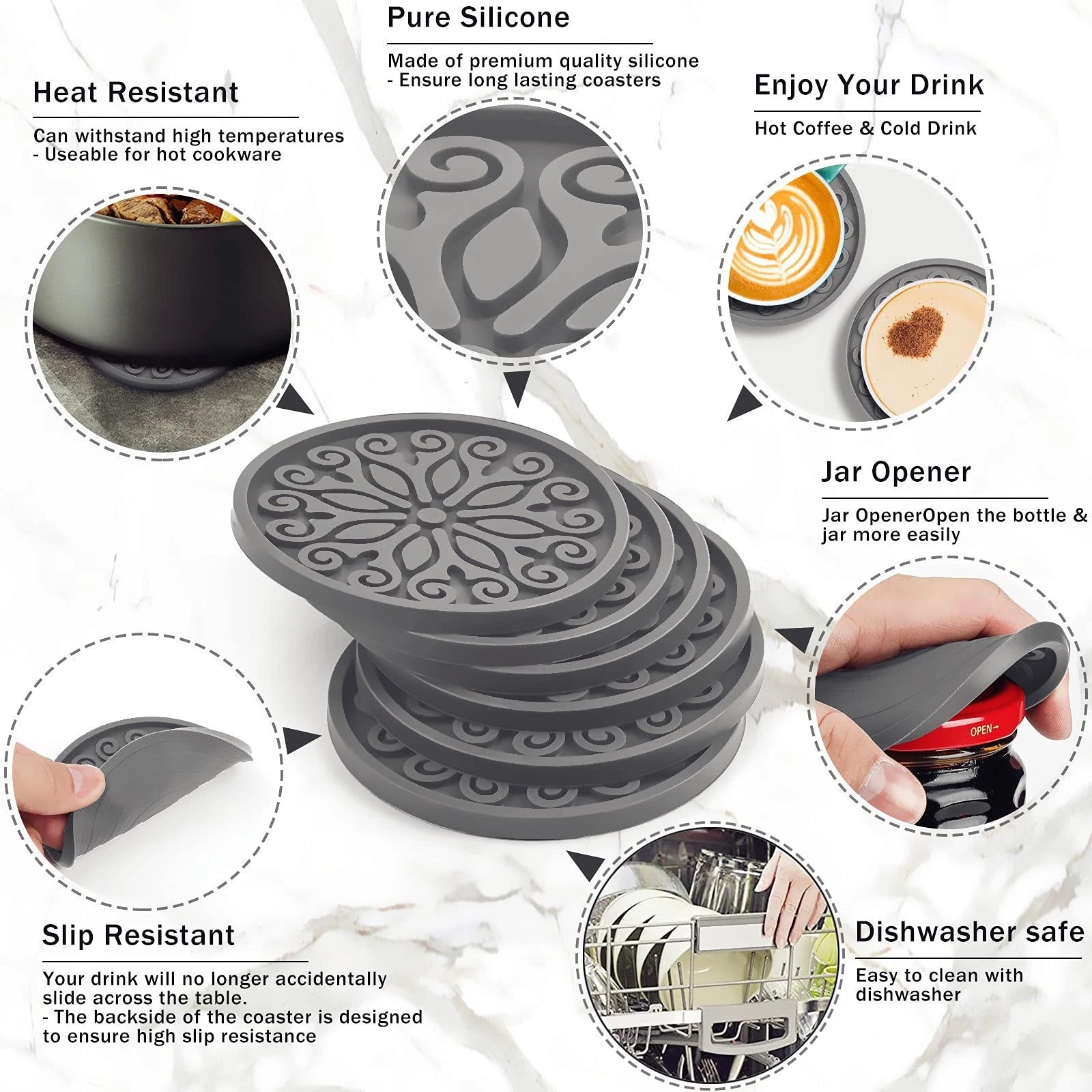 Coasters for Drinks,Resistant Reusable Silicone Coasters with Holder Set of 6... | eBay