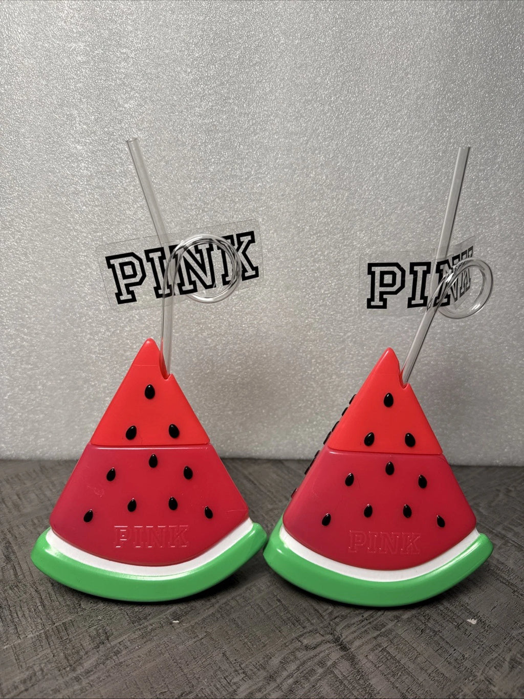 Victoria’s Secret PINK Watermelon Shaped Tumbler Cups with Straws Set of 2 RARE | eBay
