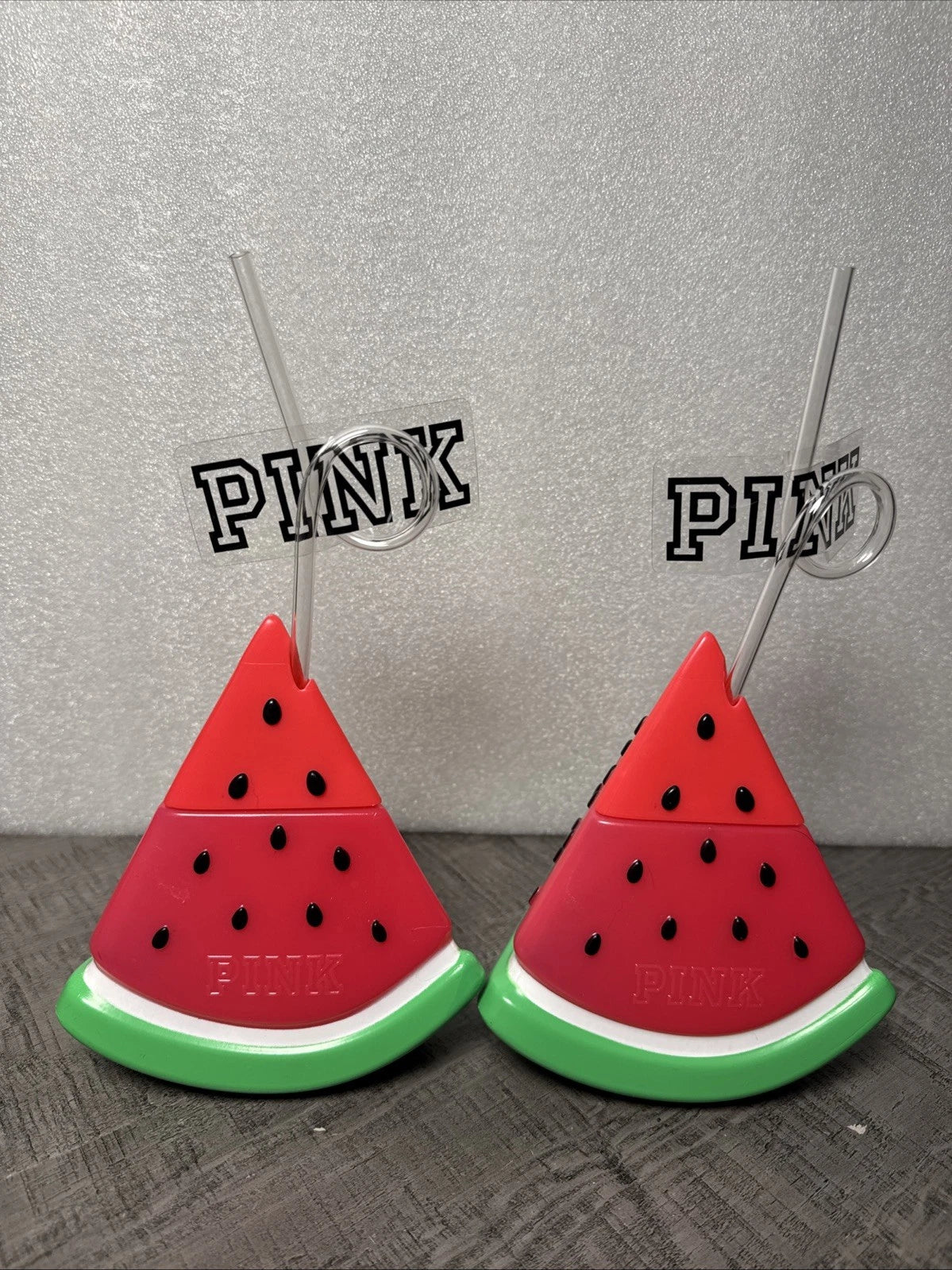 Victoria’s Secret PINK Watermelon Shaped Tumbler Cups with Straws Set of 2 RARE | eBay