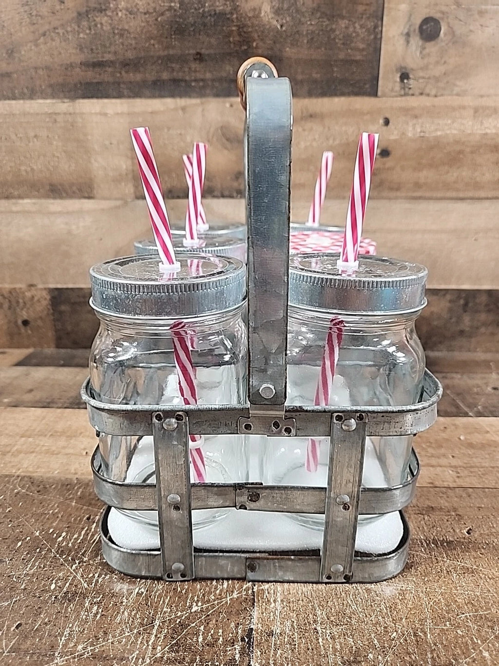 1924 Better Homes & Gardens 6 Ball Mason Jars, Lids, Straws, Galvanized Caddy | eBay