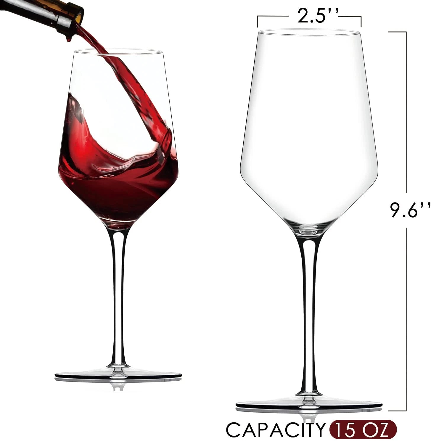 Wine Glasses Set of 6, Hand Blown Crystal Red Wine or White Wine Glass - 15Oz... | eBay