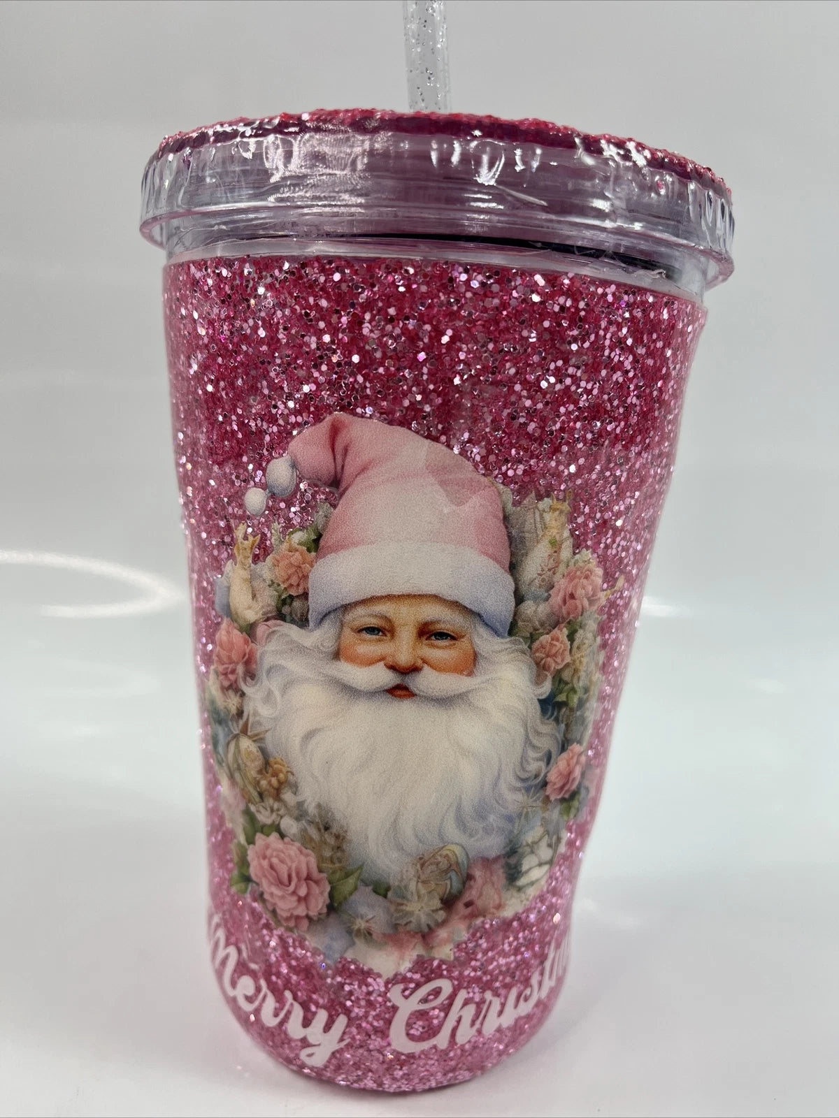 Handcrafted 16oz Acrylic Tumbler Pink Glitter Christmas Themed | eBay