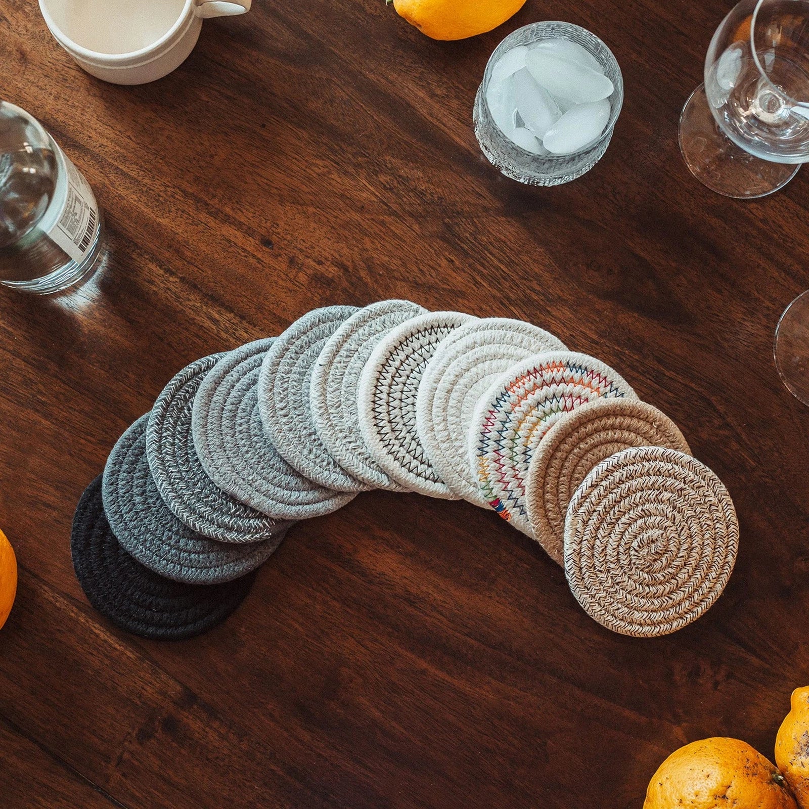Set of 6 Gray Woven Coasters for Wooden Table 4.3"Cup for Drinks Absorbent Cute | eBay