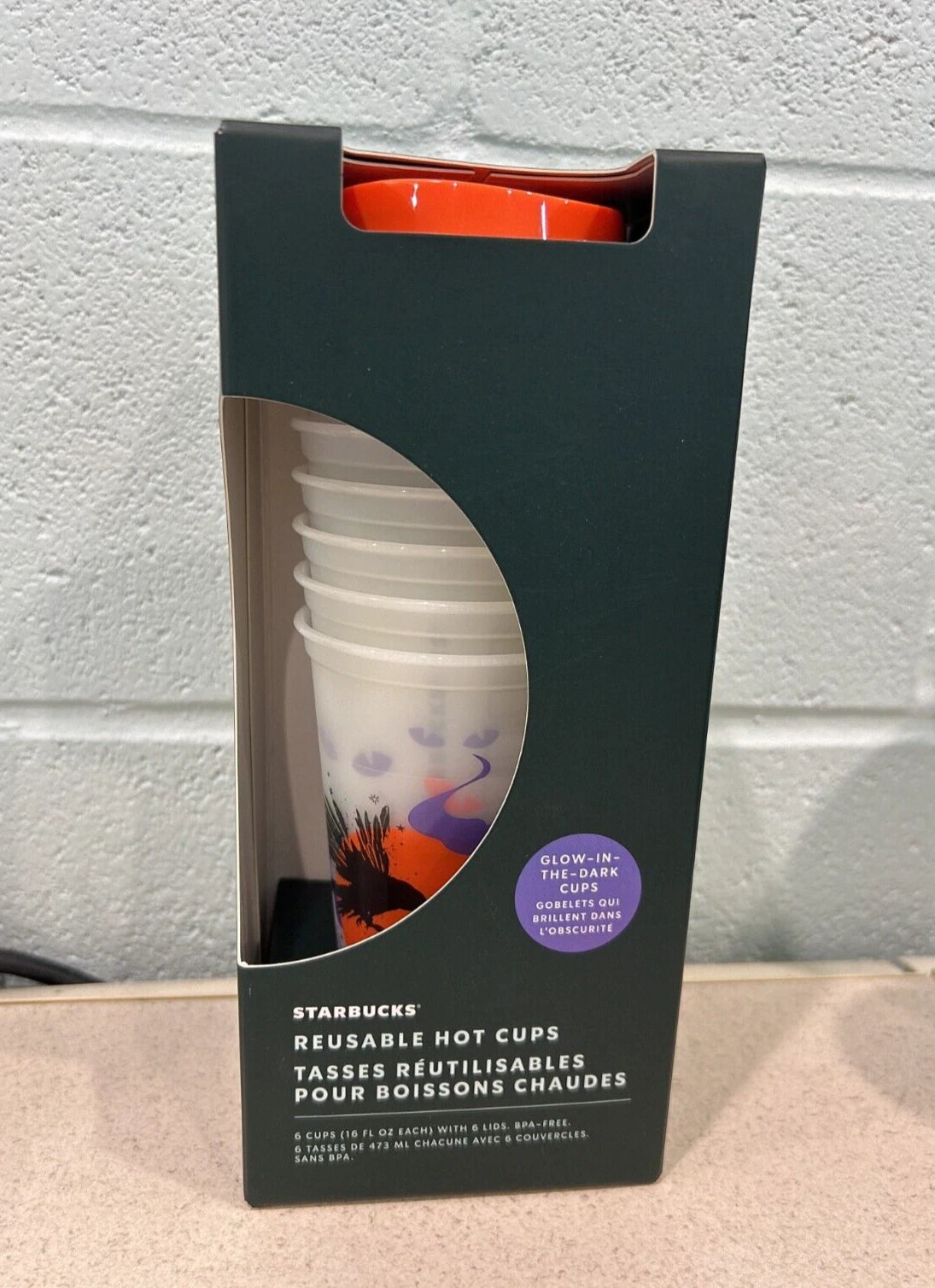 Starbucks Reusable Hot Cups Glow-in-the-Dark Halloween Set of 6 16oz with Lids | eBay