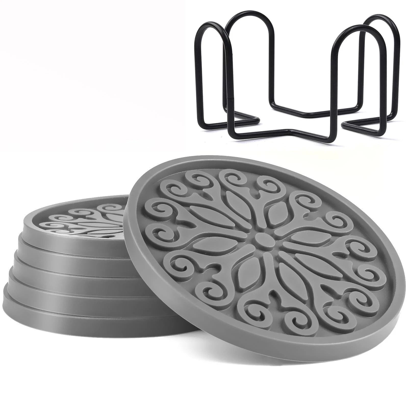 Coasters for Drinks,Resistant Reusable Silicone Coasters with Holder Set of 6... | eBay