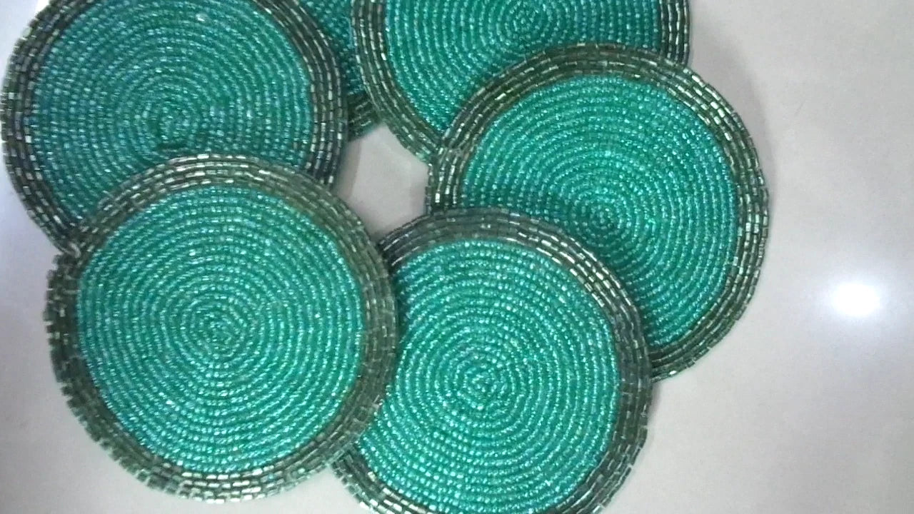 Set of 6 green crafted coasters Matte Finish drink coaster hand beaded coasters | eBay