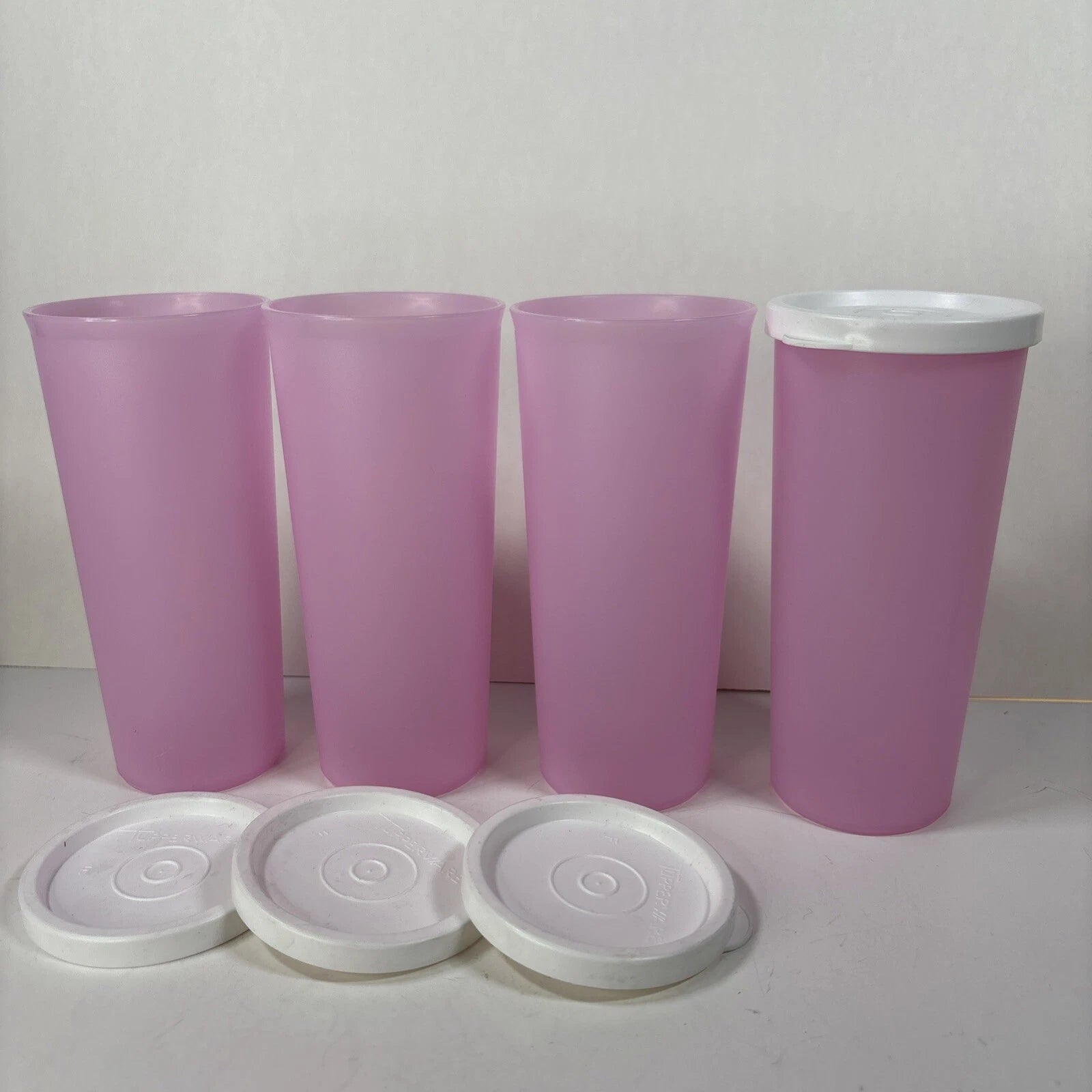 Tupperware Pastel Pink Tumblers Glasses Cups 12 oz Set of 4 with Lids | eBay