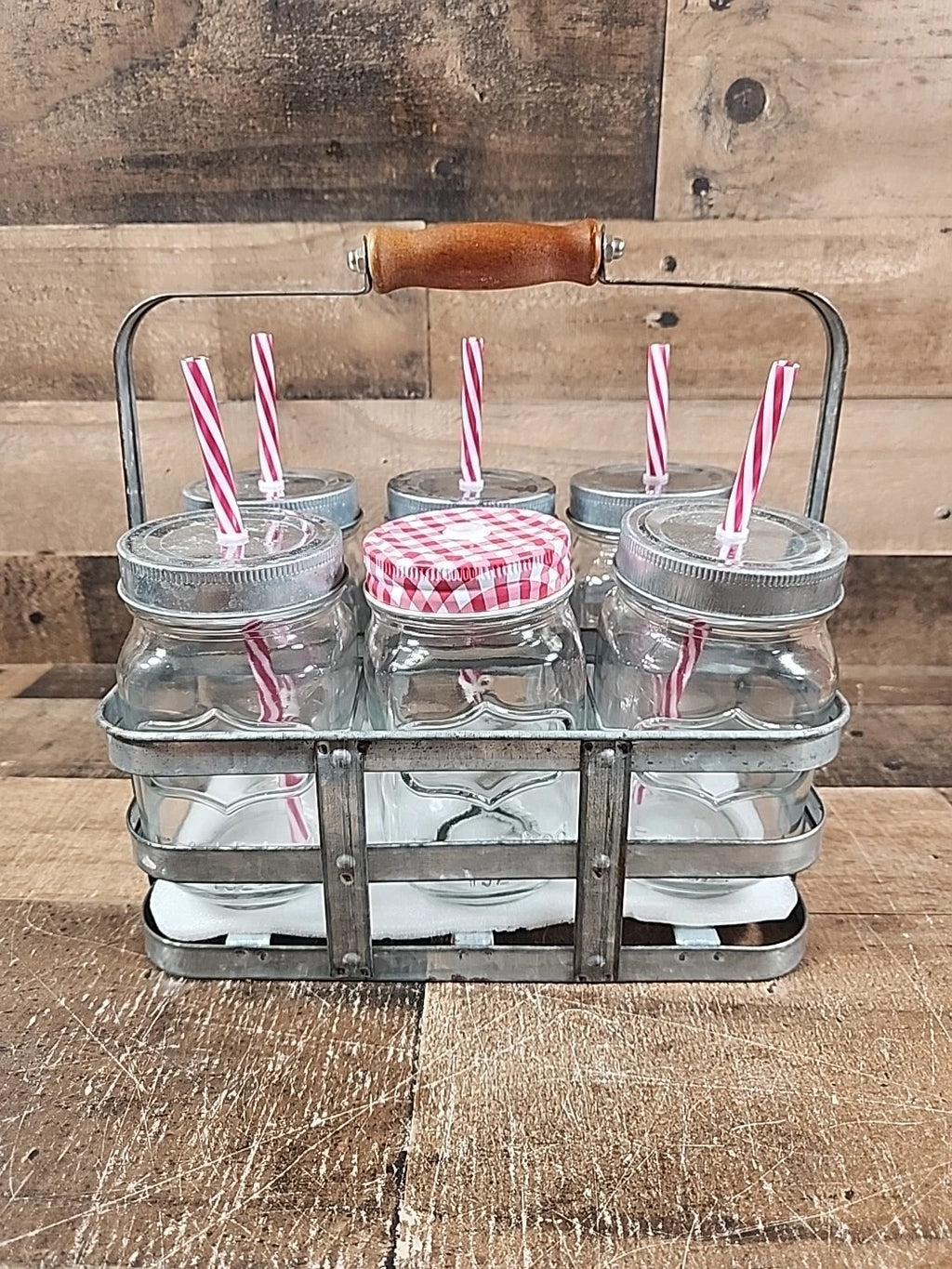 1924 Better Homes & Gardens 6 Ball Mason Jars, Lids, Straws, Galvanized Caddy | eBay