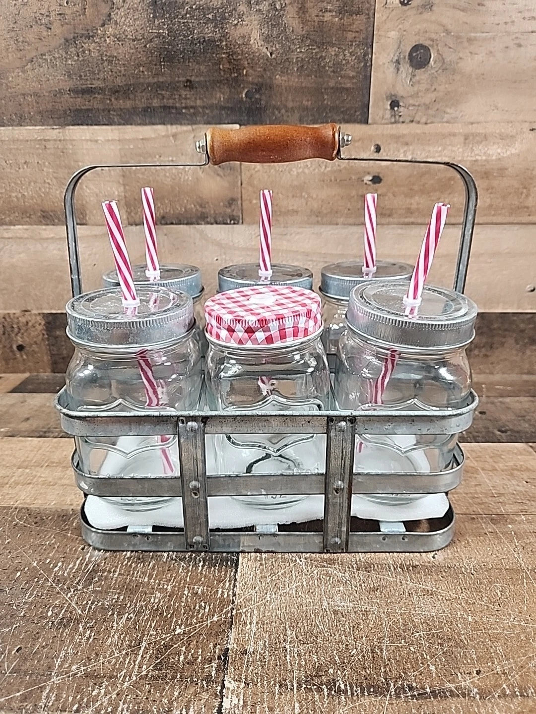 1924 Better Homes & Gardens 6 Ball Mason Jars, Lids, Straws, Galvanized Caddy | eBay