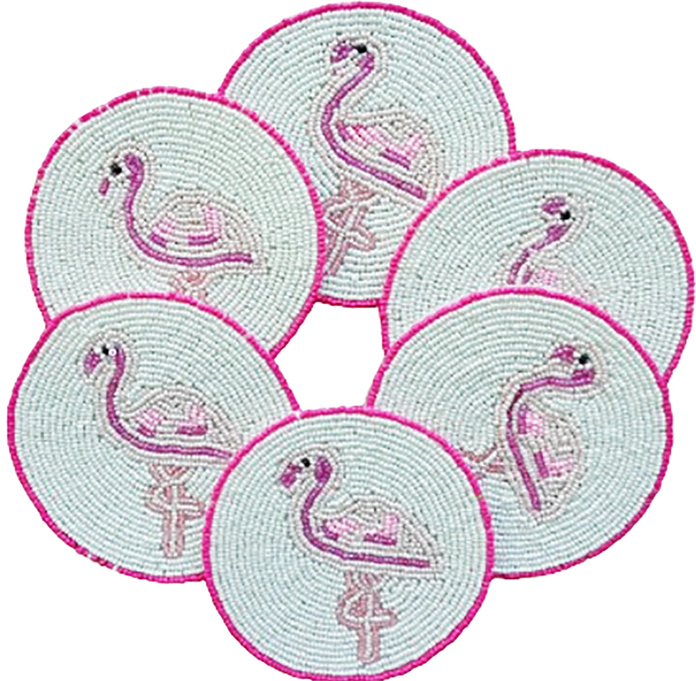 Set of 6 coasters, drink coasters Flamingo hand beaded white coasters gift pack | eBay